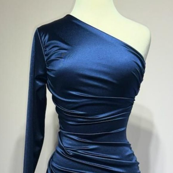 NEW SHORT EVENING DRESS WITH ONE SHOULDER NECKLINE AND ZIPPER BACK CD B2313 - Picture 3 of 8